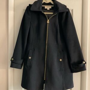 Michael Kors Black wool Trench Coat with Gold Accents